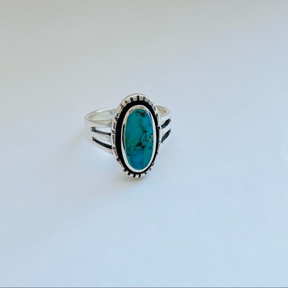 Sterling Silver Oval Genuine Turquoise Ring, Silver Rings, Stone Jewelry - Picture 2 of 12